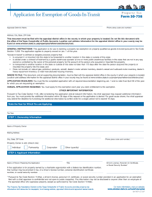 Texas Goods-In-Transit Property Tax Exemption Application
