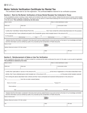 Texas Motor Vehicle Rental Tax Exemption Certificate