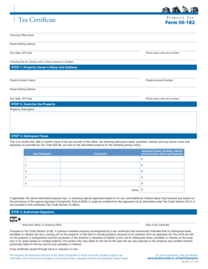 Texas Property Tax Certificate Form 50-182