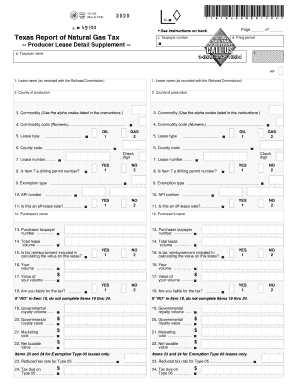 Texas Report of Natural Gas Tax Producer Lease Detail Supplement