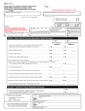Texas Claim for Refund of Motor Vehicle Tax