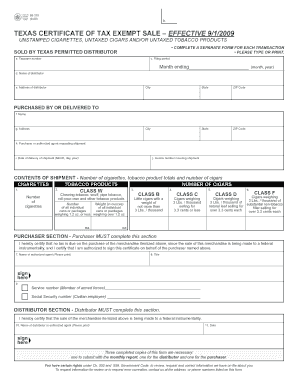 Texas Certificate of Tax Exempt Sale