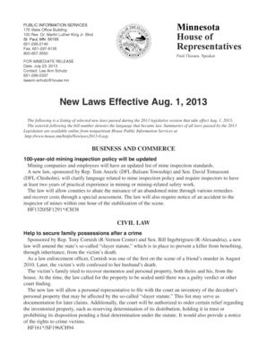Minnesota House of Representatives New Laws Effective Jan. 1, 2012. A tracking form for Pre-Apprenticeship Training Program for 2009-2010. - house leg state mn