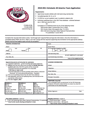 2010-2011 Scholastic All America Team Application