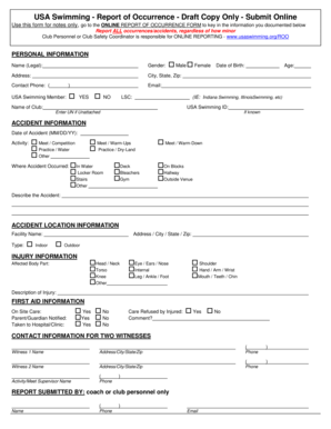 USA Swimming Report of Occurrence