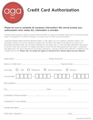 Credit Card Authorization Form