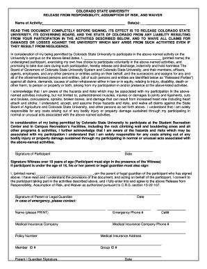 Colorado State University Waiver Form