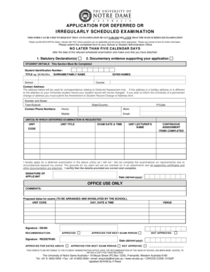 Application for Deferred or Irregularly Scheduled Examination