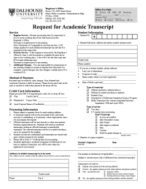 Transcript request form - Dalhousie University