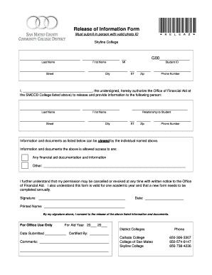 Skyline College Release of Information Form
