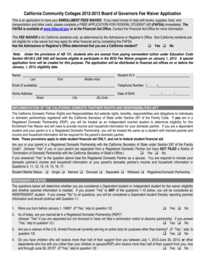 California Board of Governors Fee Waiver Application