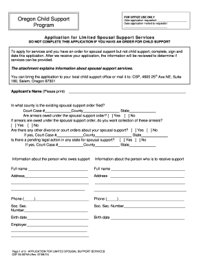 Oregon Spousal Support Application