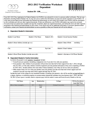 2012 2013 Verification Worksheet Dependent - Skyline College - skylinecollege