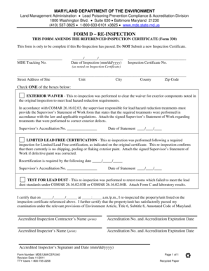 Maryland Lead Poisoning Re-Inspection Form