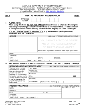 Maryland Rental Property Registration Form