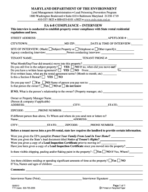 Maryland Lead Poisoning Compliance Interview Form