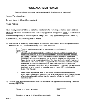 Pool Alarm Affidavit