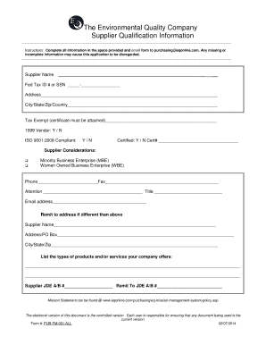 EQ Supplier Qualification Form - The Environmental Quality Company