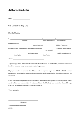 City University of Hong Kong Authorisation Letter