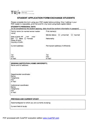 Student Application Form Exchange Students