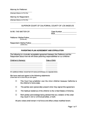 California Parenting Plan Agreement