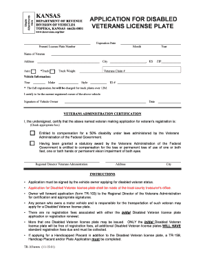 Kansas Disabled Veterans License Plate Application