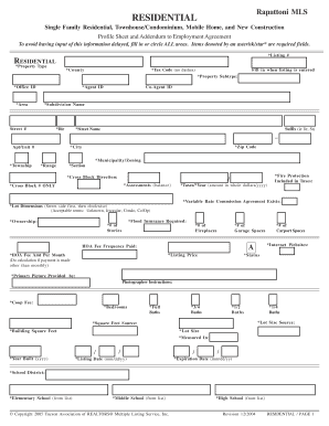 Residential Property Profile Sheet
