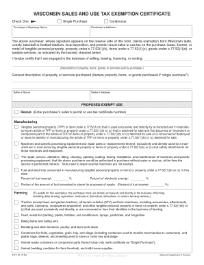 Wisconsin Sales and Use Tax Exemption Certificate