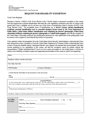Texas Disability Exemption Request Form