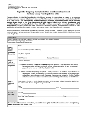 Texas Voter Photo ID Exemption Request