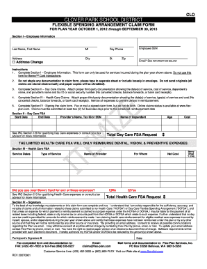 Clover Park School District Flexible Spending Arrangement Claim Form