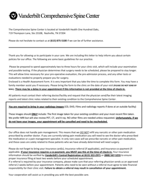 Vanderbilt Spine Center Patient Information Form