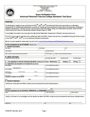Washington State Score Verification Form