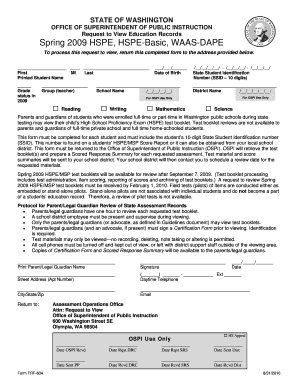 Washington HSPE Test Booklet Request Form
