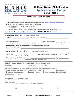 Washington College Bound Scholarship Application