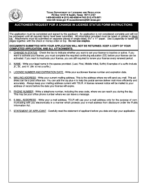 Texas Auctioneer License Status Change Form