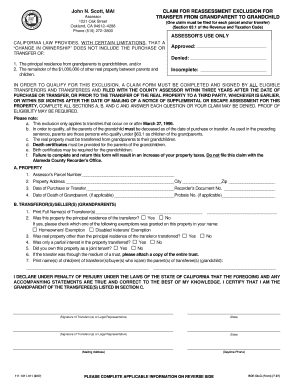 California Grandparent to Grandchild Property Transfer Exclusion Form
