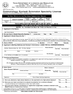 Texas Cosmetology Eyelash Extension License Application