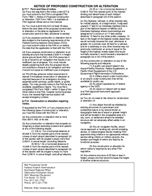 FAA Form 7460-1 Notice of Proposed Construction or Alteration