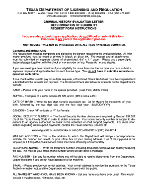 Texas Criminal History Evaluation Request Form