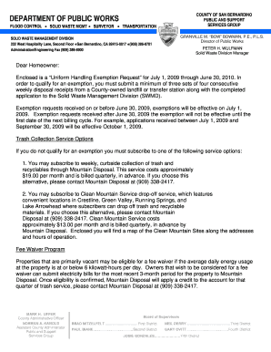 San Bernardino Uniform Handling Exemption Request