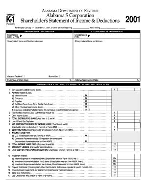 Alabama S Corporation K-1 Shareholder’s Statement