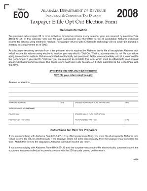 Alabama Taxpayer E-file Opt Out Election Form