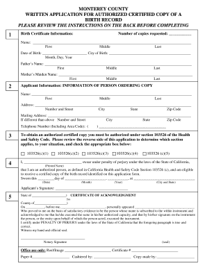 Monterey County Birth Record Application