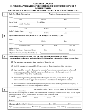 Monterey County Birth Record Application