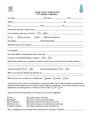 Orange County Cat Adoption Application