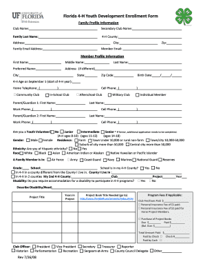 Florida 4-H Youth Development Enrollment Form