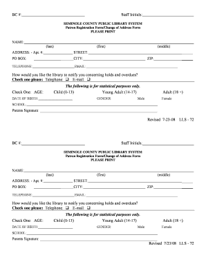 Semiole County Public Library Patron Registration Form