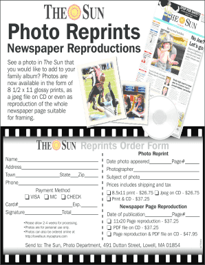 Photo Reprint Order Form