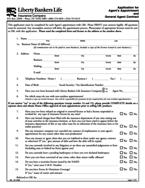 Agent Appointment Application and General Agent Contract